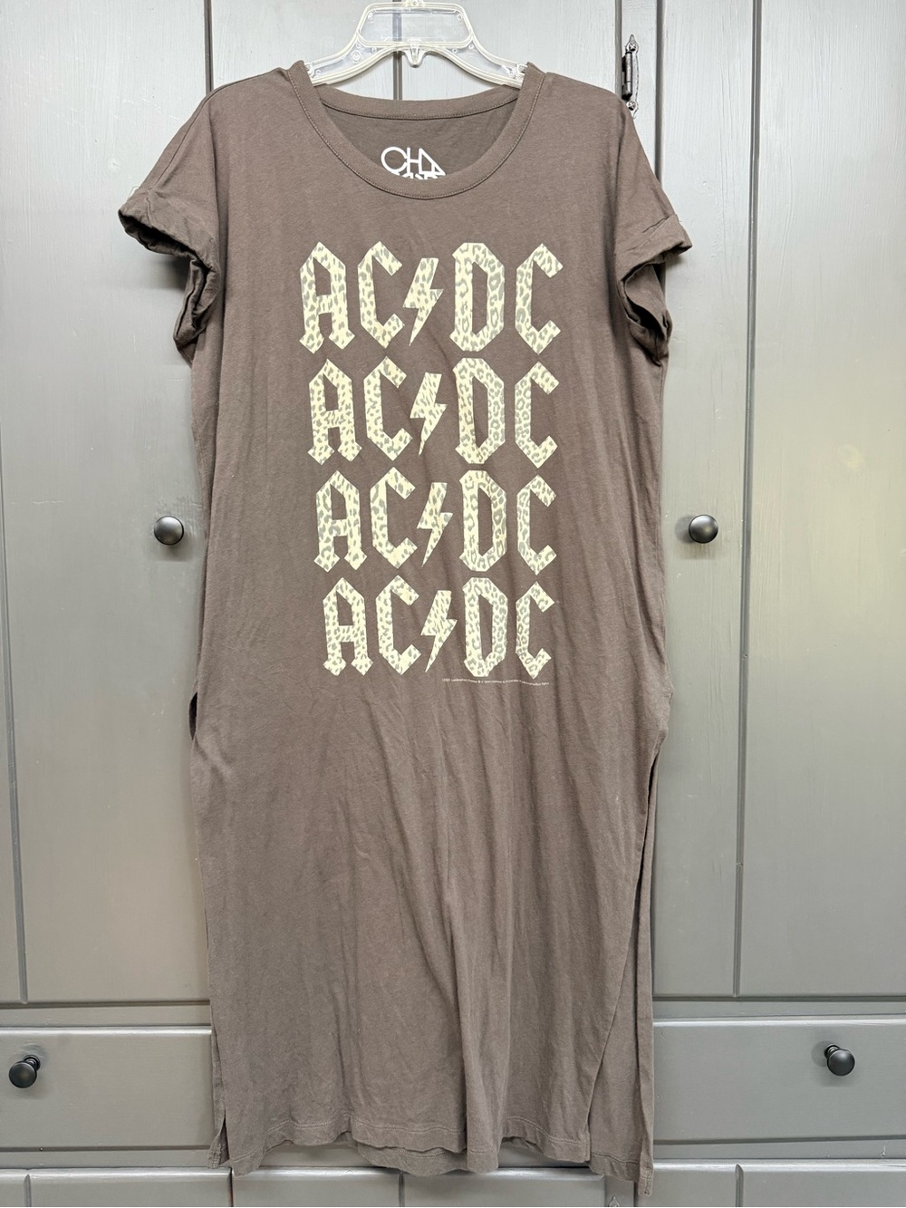 Chaser Gray Maxi Dress with Cream AC/DC Graphic. Free People
